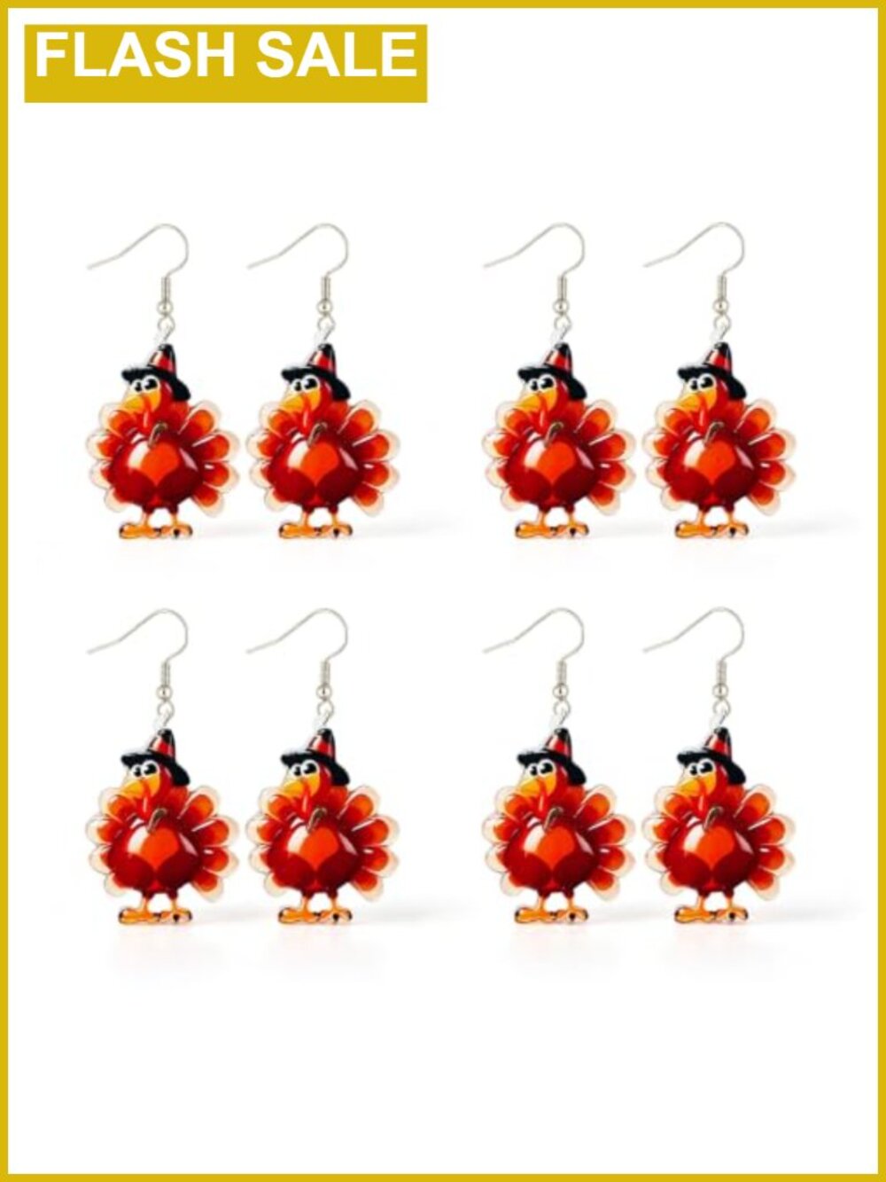 4 Pairs Thanksgiving Turkey Dangle Earrings Acrylic Fall Holiday Jewelry Set